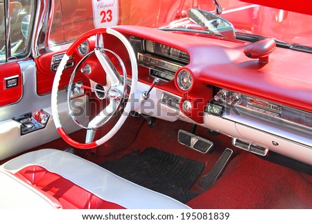 MOSCOW, RUSSIA - JUNE 2, 2013: Interior of american motor car Cadillac Eldorado taken part at the annual L.U.C. Chopard Classic Weekend Rally.