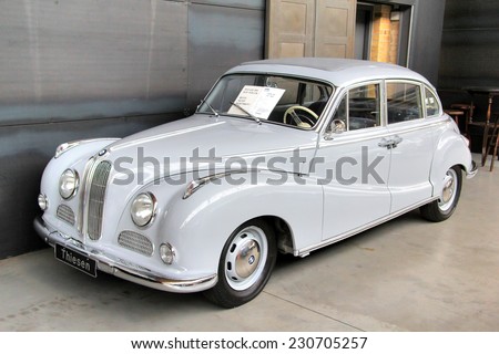 BERLIN, GERMANY - AUGUST 12, 2014: German luxury saloon car BMW 501 in the museum of vintage cars Classic Remise.