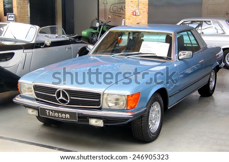 BERLIN, GERMANY - AUGUST 12, 2014: German classic vehicle Mercedes-Benz R107 450SLC in the museum of vintage cars Classic Remise.