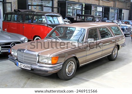 BERLIN, GERMANY - AUGUST 12, 2014: German retro car Mercedes-Benz W116 450SEL 6.9 estate in the museum of vintage cars Classic Remise.