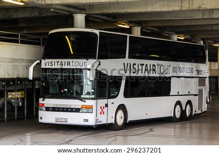 VIENNA, AUSTRIA - JULY 24, 2014: Intercity coach Setra S328DT at the parking of the Vienna International Airport.