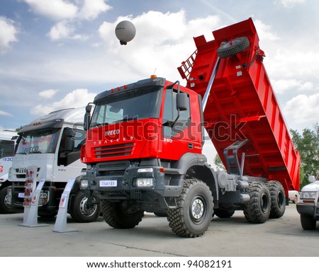 CHELYABINSK, RUSSIA - MAY 24: Dump truck IVECO Trakker exhibited at the annual Motor show \
