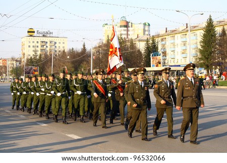 UFA, RUSSIA - MAY 4: Soldiers of Ground Forces of the Russian Federation takes part at the dress rehearsal of Victory Parade on May 4, 2010 in Ufa, Russia.