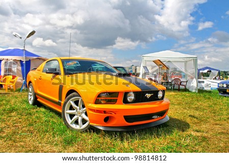 MOSCOW, RUSSIA - JULY 10: American muscle car Ford Mustang exhibited at the annual International Motor show \