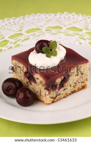 Cherry cake with jelly and sour cream