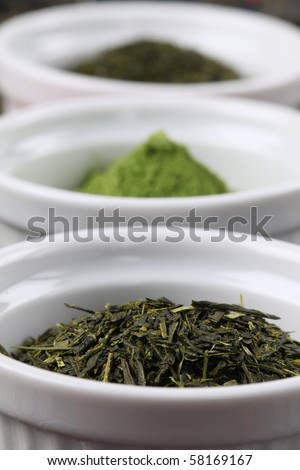Tea collection - bancha or sencha green tea and matcha green tea powder