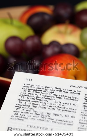 Holy Bible open to Galatians 5. Focus on verse 22 - Fruit of the Spirit