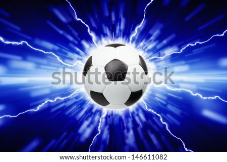 Abstract sports background - soccer ball, bright lights and lightnings