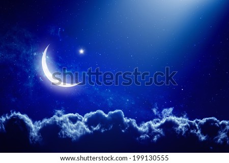 Eid Mubarak background with moon and stars, holy month, Ramadan Kareem. Elements of this image furnished by NASA