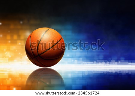 Abstract sports background - basketball with reflection, orange and blue glowing lights