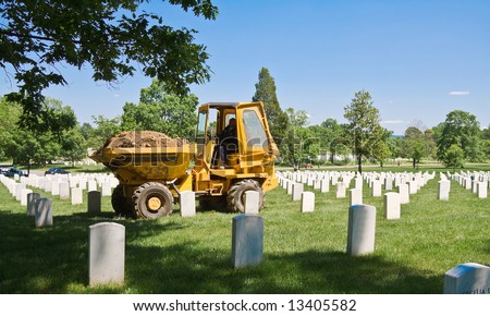 A grave is being prepared at Arlington Cemetery.