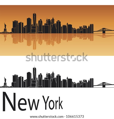New York skyline in orange background in editable vector file