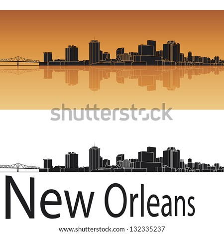 New Orleans skyline in orange background in editable vector file