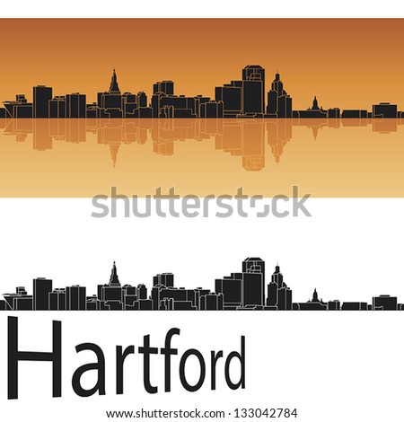 Hartford skyline in orange background in editable vector file
