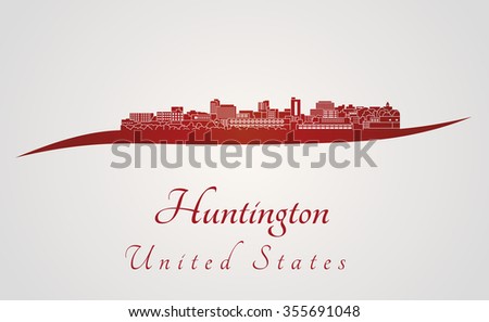 Huntington skyline in red and gray background in editable vector file