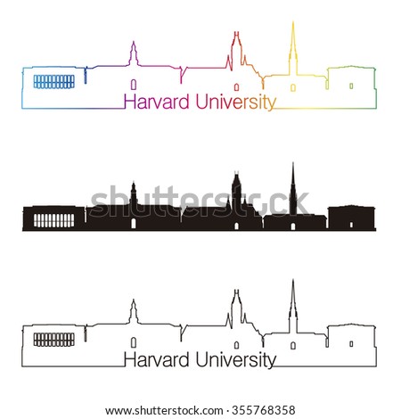 Harvard University skyline linear style with rainbow in editable vector file