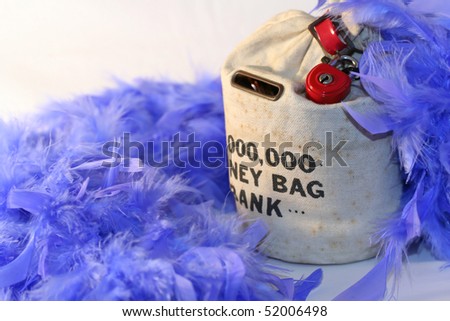 Money bag with blue feather boa