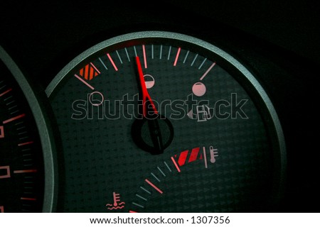 Fuel or gas gauge on a car\'s dashboard
