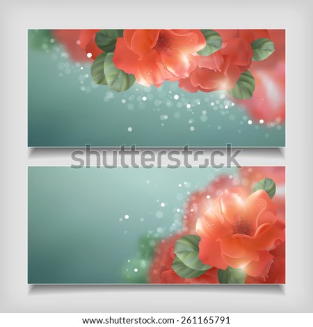Vector Shining Flowers Roses Banners.  Romantic vector floral summer season beautiful background
