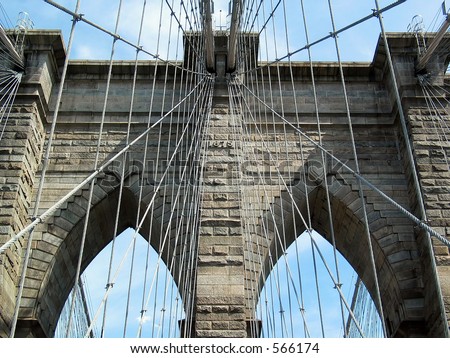 Extreme Closeup of Brooklyn Bridge Tower and Cables