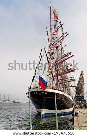 VARNA, BULGARIA - MAY 01, 2014: Varna is a host of the prestigious international maritime event for a second time - the SCF Black Sea Tall Ships Regatta. The Russian tall ship Sedov.