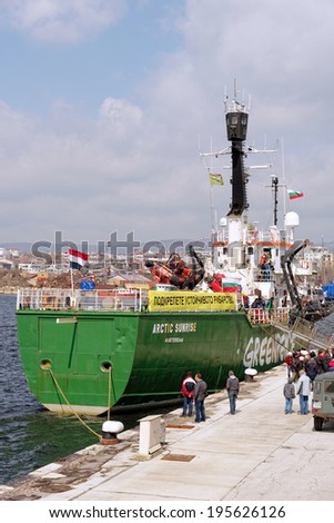 VARNA, BULGARIA - MAR 23: The Greenpeace ship Arctic Sunrise is on a short visit in Varna, Bulgaria to 