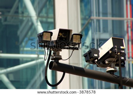 Surveillance Camera mounted on a post.