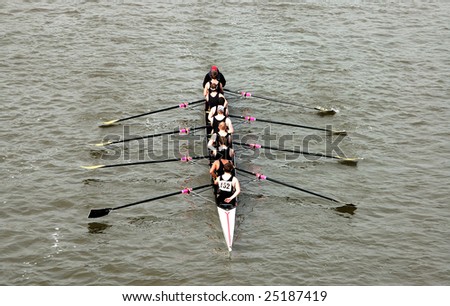 LONDON – MARCH 15: Young man take part in the annual international rowing event – Head of the River in the Thames River, March 15, 2008 in London, England.
