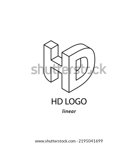 Isometric letters H and D combined together. Modern isometry HD logo template. Black and white symbol in linear style. Vector illustration, editable stroke.