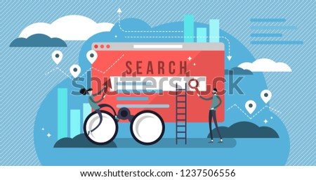 Search results vector illustration. Banner with engine answers to question. Online business and technology to display pages in response to query by searcher. Stylized team to advertise or SEO work.