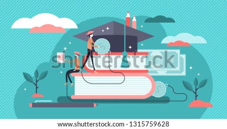 Student loans vector illustration. Flat tiny study finance persons concept. Education investment banking business. Economical system to get money for college or university. Payment obligation symbol.