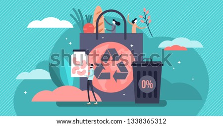 Zero waste vector illustration. Flat tiny reduce packaging persons concept. Using reusable jars and bags to save earth environment and resource pollution. Organic ecological lifestyle without garbage. Photo stock © 