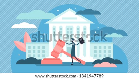 Supreme court vector illustration. Flat tiny judge building persons concept. Power, justice and federal authority symbol. Lawyer profession knowledge study and graduation. Crime courthouse advocate. Сток-фото © 