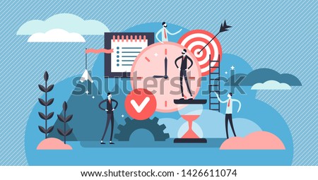 Discipline vector illustration. Flat tiny self control system persons concept. Abstract target and to do list symbolic success lifestyle with productive time management and goal effort development. 商業照片 © 
