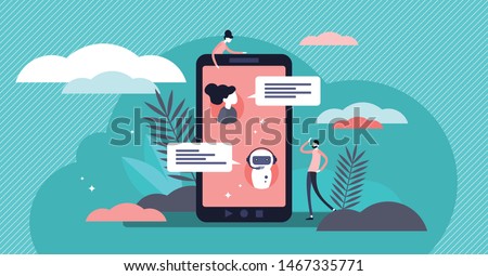 Chatbot vector illustration. Flat tiny virtual smartphone conversation persons concept. AI robot assistant for user correspondence. Simulated question or answer service. Artificial software discussion