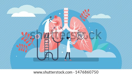 Pulmonology vector illustration. Flat tiny lungs healthcare persons concept. Abstract respiratory system examination and treatment. Internal organ inspection check for illness, disease or problems.