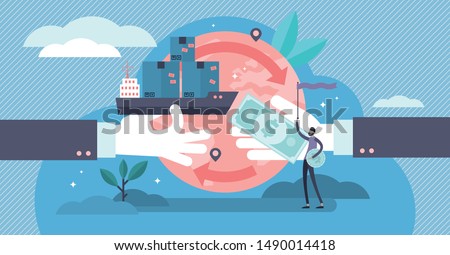 Trade vector illustration. Flat tiny success global financial deals persons concept. Abstract symbolic international economy export market visualization and company partnership cooperation management.