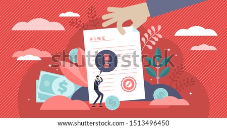 Pay fine vector illustration. Flat tiny punishment document persons concept. Municipal tax or parking fee as penalty from authority. Financial police charge bill for speeding or traffic law offense. Stock foto © 