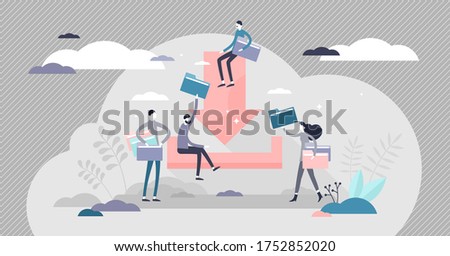 Downloadable concept vector illustration. File sharing flat tiny persons concept. Abstract scene with folders on IT server or cloud. Computer technology to copy information on web networks.