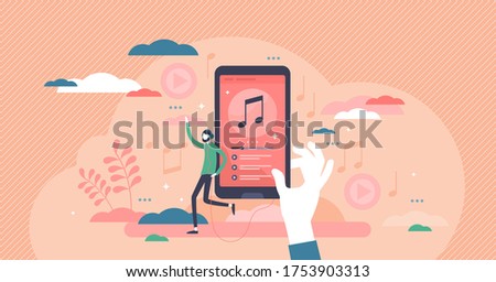 Music playlist vector illustration. Audio songs rotation schedule flat tiny persons concept. Media tracklist streaming app with track listening and control features. User downloaded records playback.