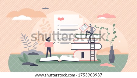 Best books list vector illustration. Top favorite literature sheet flat tiny persons concept. Feedback ranking winners graphic analysis from readers marks, votes and ratings. Quality literary work.