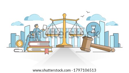 Business law with legal rules and rights regulation statement outline concept. Ethical and moral company justice protection vector illustration. Lawyer company protection with paper works knowledge. Photo stock © 