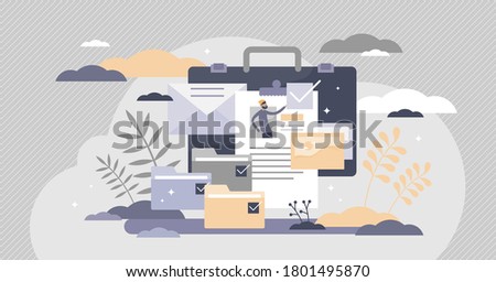 Portfolio with previous work presentation gallery collection tiny persons concept. Folder with job projects as preview of professional freelancer identity vector illustration. Storage as part of CV.