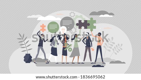 HR employee engagement with work motivation for loyalty tiny person concept. Professional labor inspiration and assessment with company appreciation and satisfaction ir workplace vector illustration.