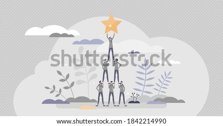 Successful team achievement as precise and effective work tiny person concept. Performance and teamwork done together in collaboration process vector illustration. Reached common group target goal.