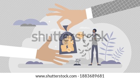 Lending money and finance loan payment receive from bank tiny person concept Foto d'archivio © 