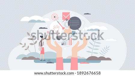 Skills set as ability and competence to work performance tiny person concept. Personality intelligence and education level with job experience and qualities training knowledge vector illustration.