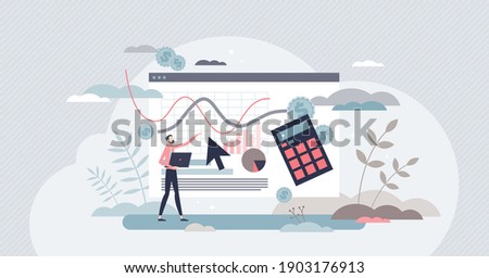 Cost per acquisition or CPA as advertising measurement tiny person concept. Analytic method for web pricing and interest. Marketing efficiency tool to calculate campaign strategy vector illustration. ストックフォト © 