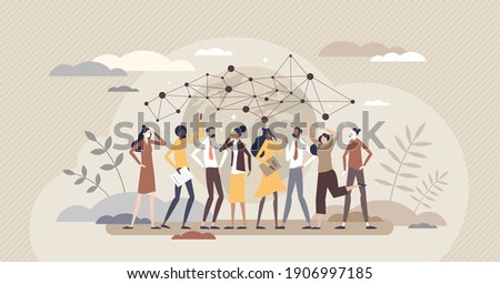 Sociology as human behavior study or society cognition tiny person concept. Educational theoretical knowledge about community crowd and individuals culture, interaction or patterns vector illustration
