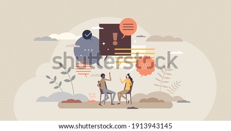Talk conversation and speaking dialogue as communication tiny person concept. Social information sharing with language, text, speech or discussion vector illustration. Together couple exchanging news.